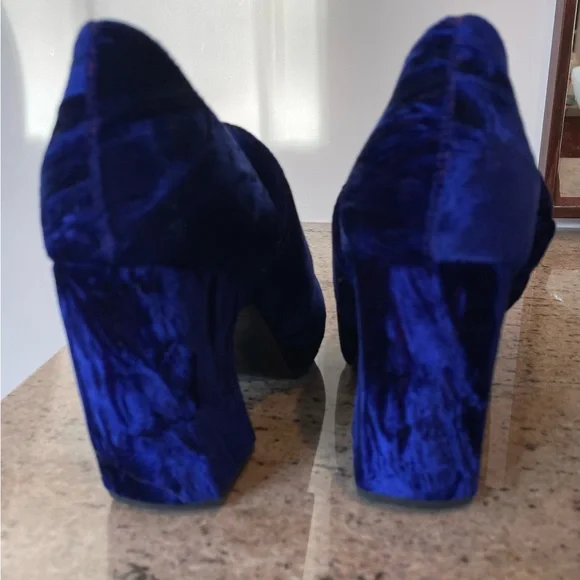 John Fluevog Blue Velvet Joy Ride Heels sz7 - Picture 8 of 11